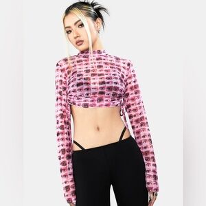 The Ragged Priest Mesh Eye Ruched Long Sleeve